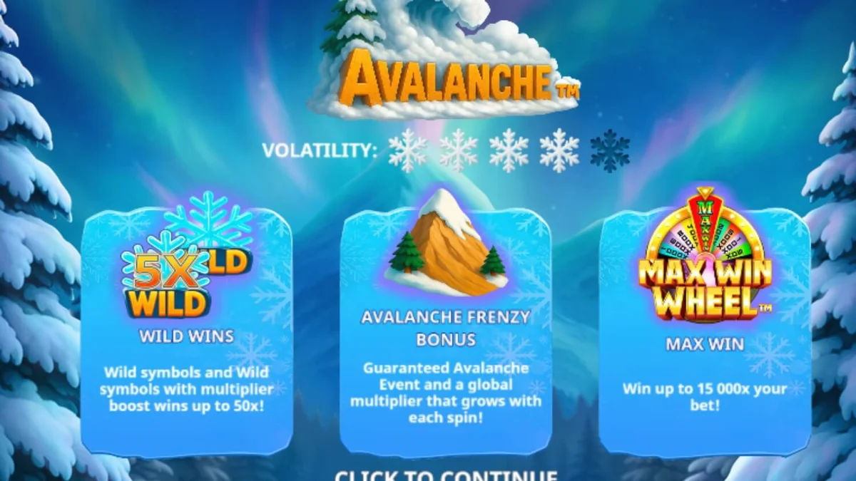 Pemandangan pegunungan salju dalam slot Avalanche