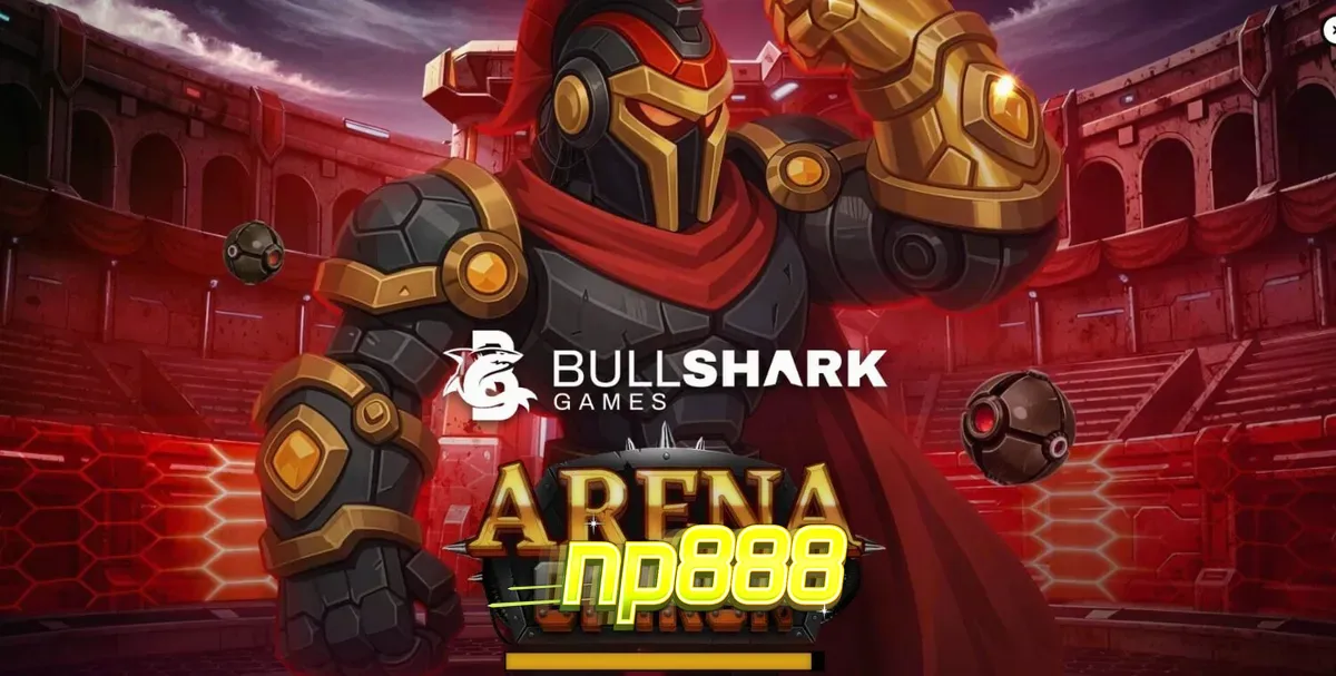 Tampilan visual futuristik dan simbol mekanis dalam slot Arena of Iron