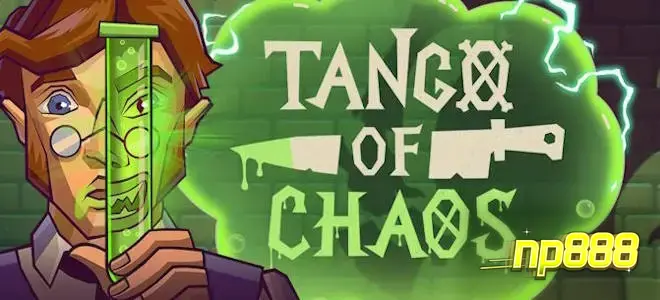 Tampilan visual laboratorium futuristik dalam slot Tango of Chaos
